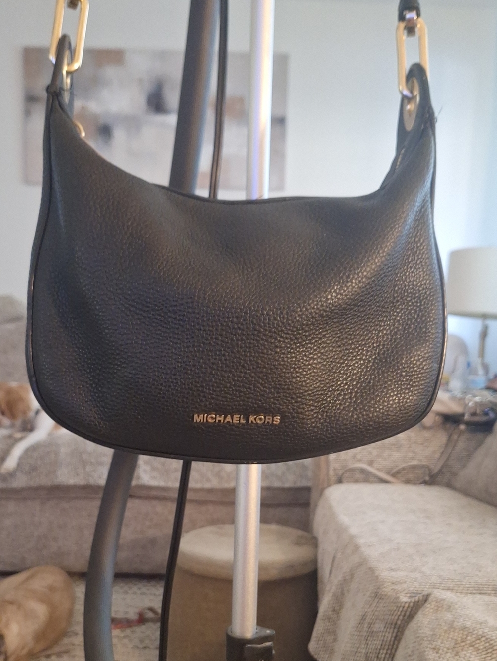 Michael Kors Black Pebbled Leather Crescent Shoulder Bag with Gold Hardware